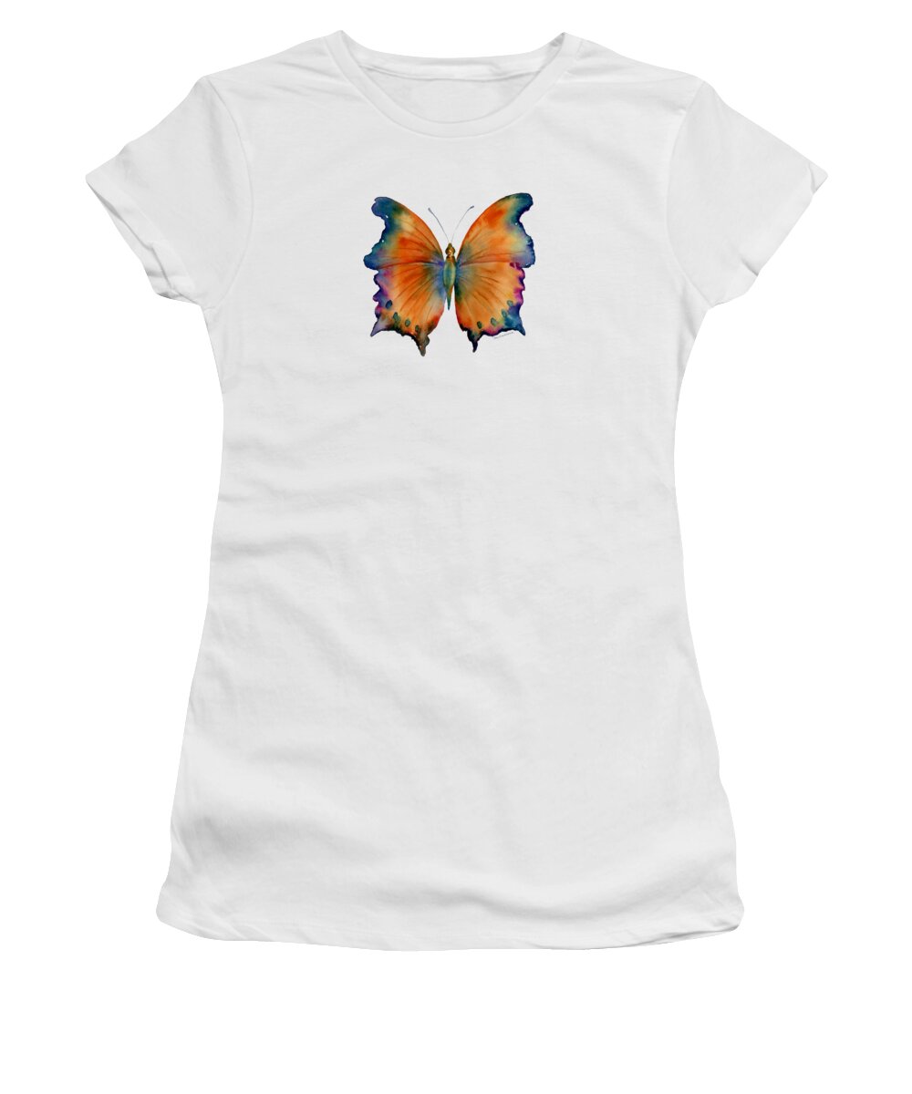Wizard Butterfly Butterfly Butterflies Butterfly Print Butterfly Card Butterfly Cards Orange Orange And Blue Orange And Purple Orange Butterfly Nature Wings Winged Insect Nature Watercolor Butterflies Watercolor Butterfly Watercolor Moth Orange Butterfly Face Mask Women's T-Shirt featuring the painting 1 Wizard Butterfly by Amy Kirkpatrick