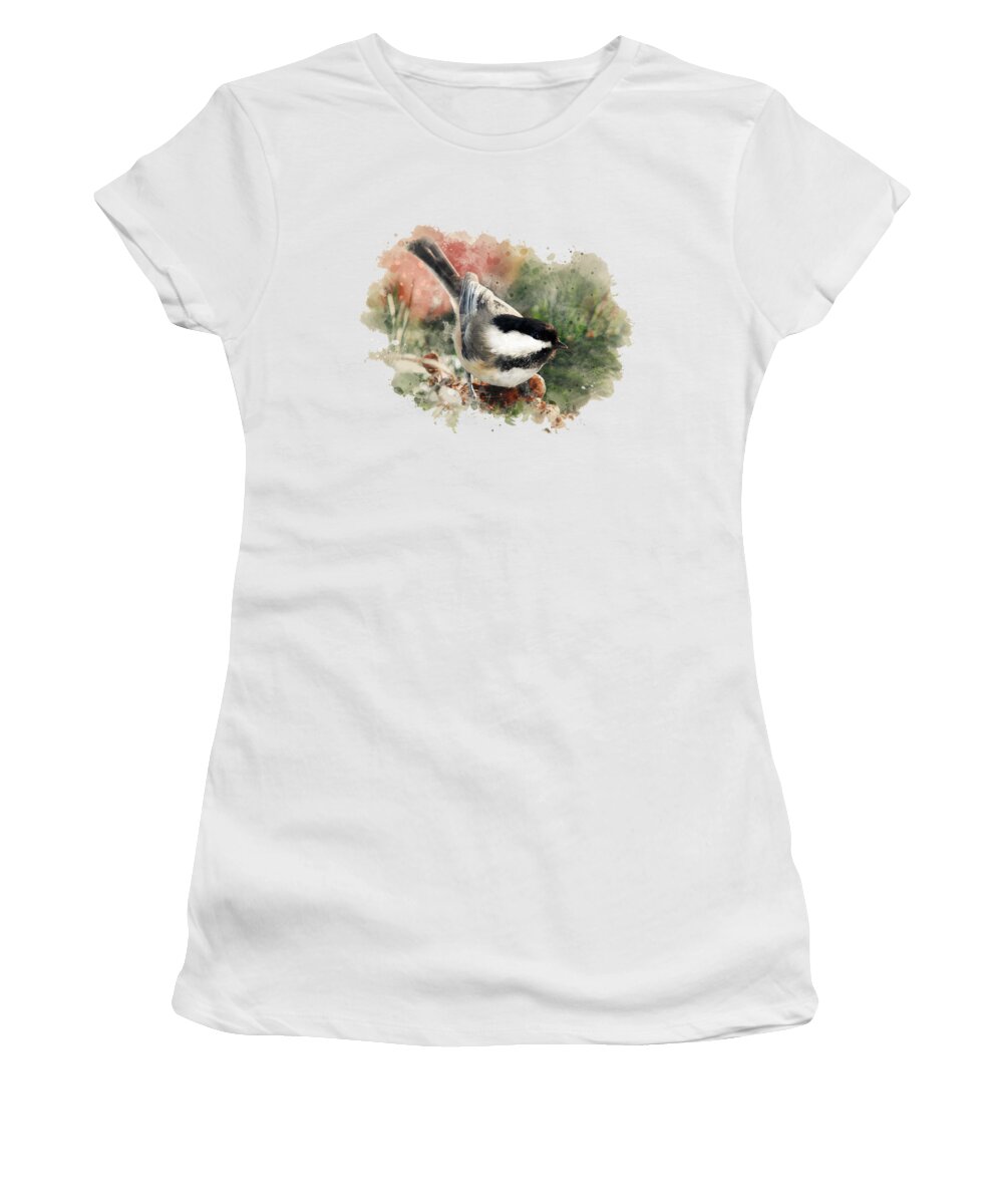 Chickadee Women's T-Shirt featuring the mixed media Beautiful Chickadee - Watercolor Art by Christina Rollo