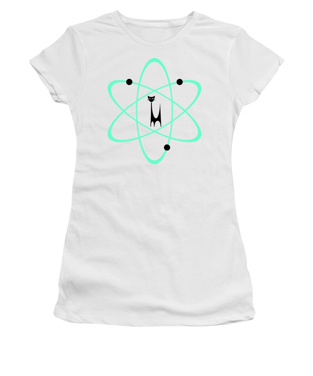 Atomic Cat Women's T-Shirt featuring the digital art Atom Cat in Green Transparent Background by Donna Mibus