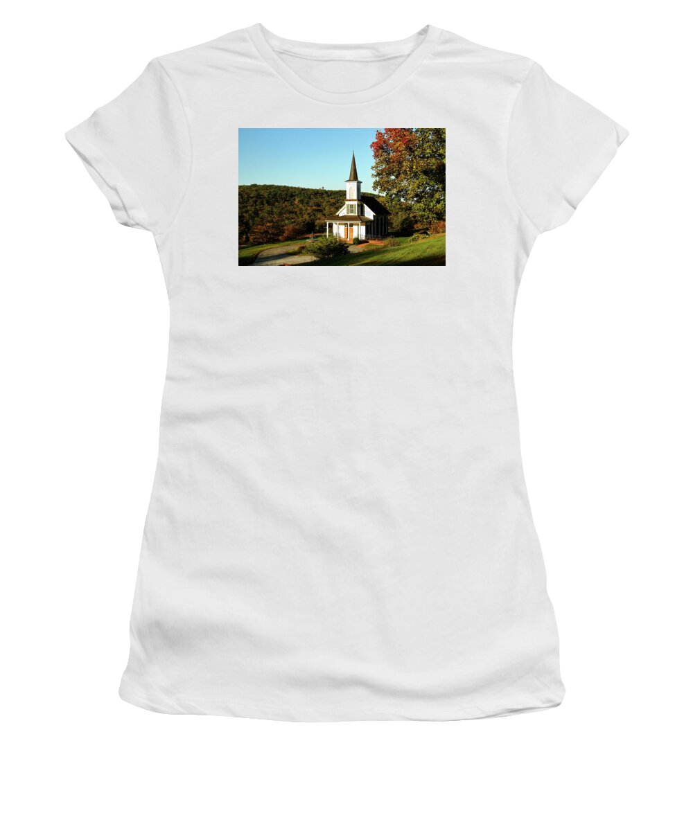 Table Rock Lake Women's T-Shirt featuring the photograph Autumn Chapel by Lens Art Photography By Larry Trager