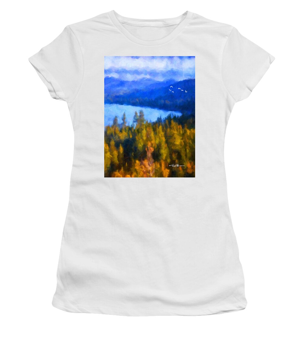 Landscape Women's T-Shirt featuring the painting Autumn in Tahoe, California by Trask Ferrero