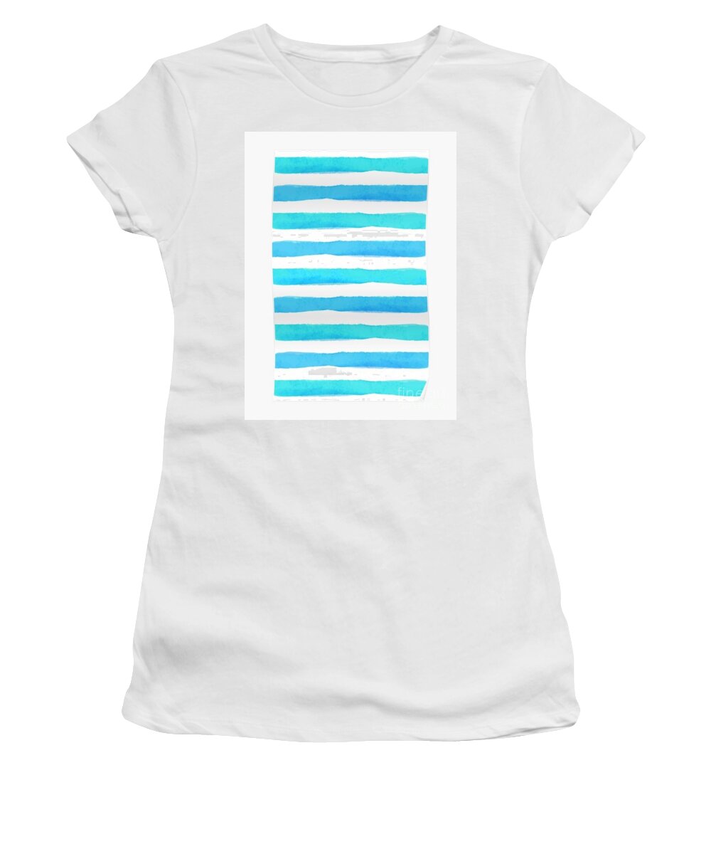 Azure Blue Women's T-Shirt featuring the painting Azure strapes - abstract by Vesna Antic