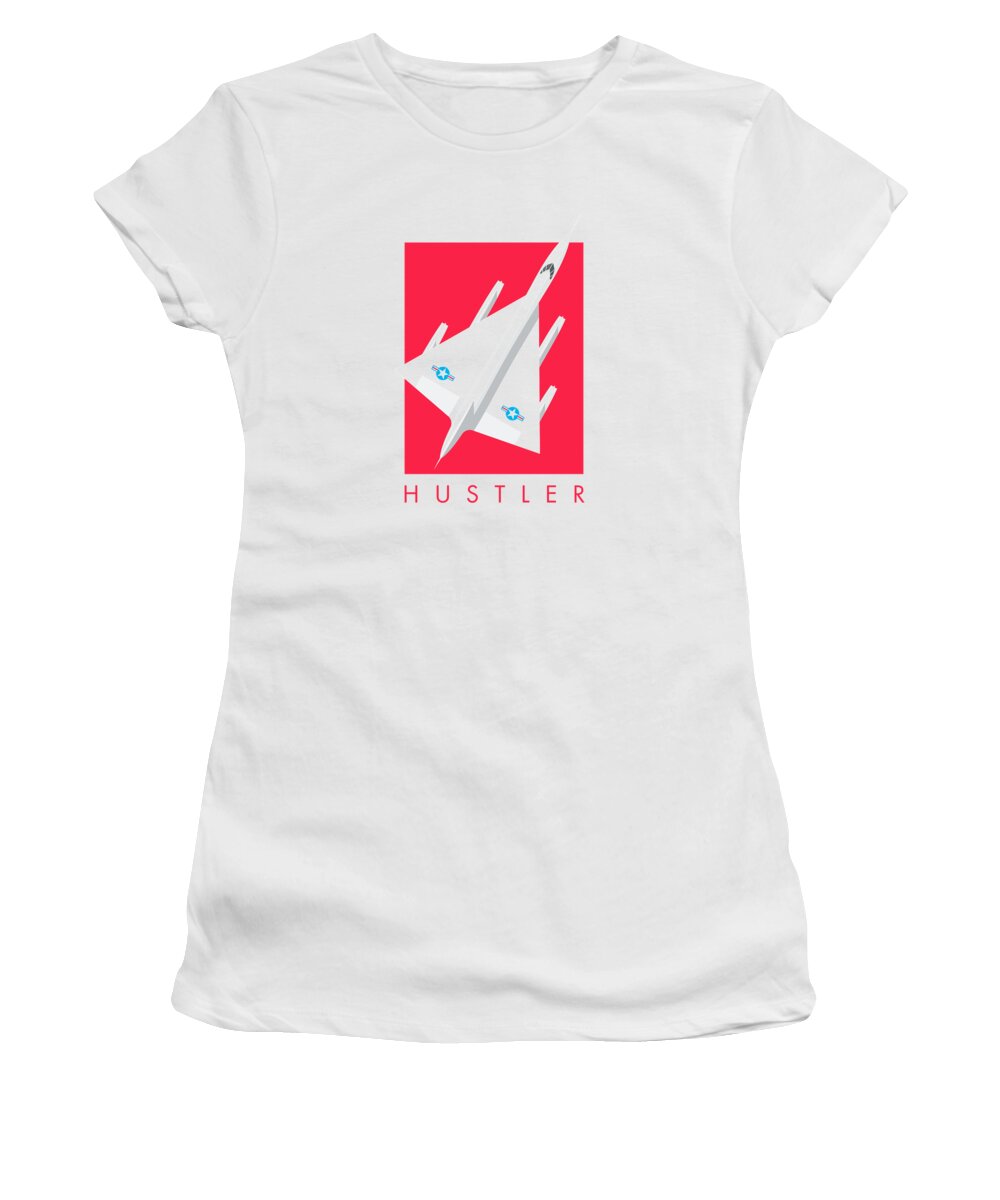 Airplane Women's T-Shirt featuring the digital art B-58 Hustler Supersonic Jet Bomber - Crimson by Organic Synthesis