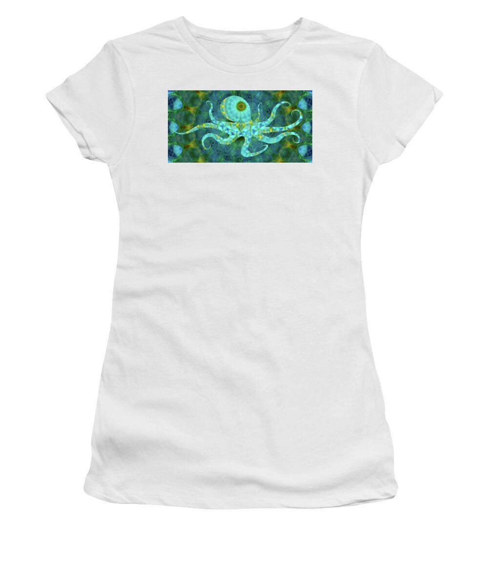 Mandala Women's T-Shirt featuring the painting Beach Art - Mandala Octopus - Sharon Cummings by Sharon Cummings