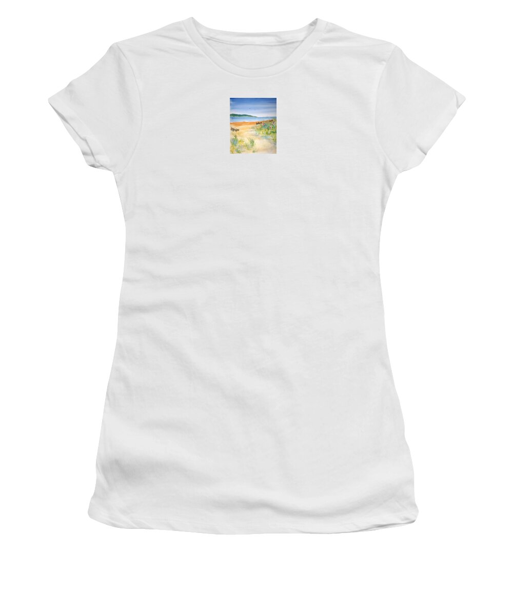 Watercolor Women's T-Shirt featuring the painting Beach Walk by John Klobucher