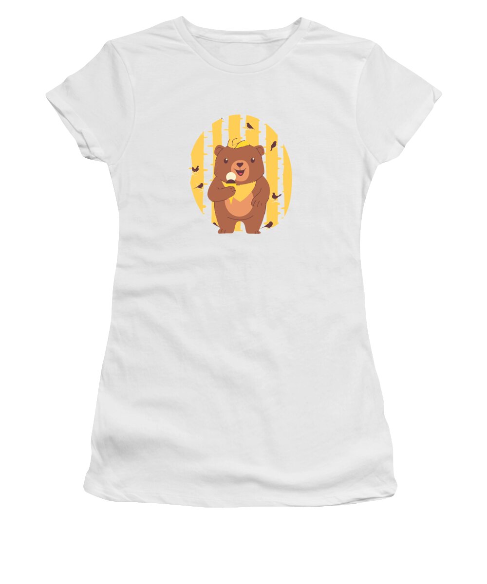 Adorable Women's T-Shirt featuring the digital art Bear Cub Eating Ice Cream in Forest by Jacob Zelazny