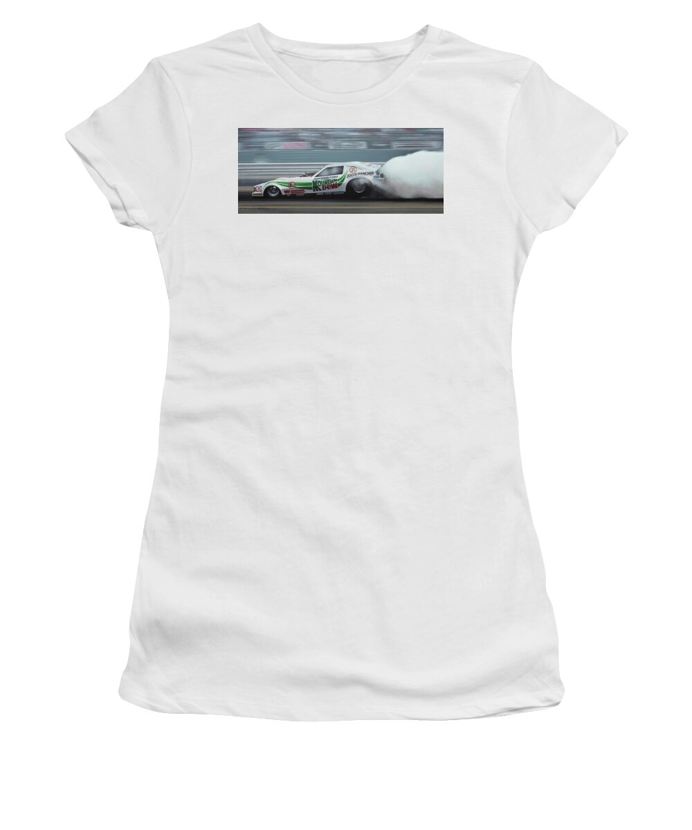 John Force Nhra Unny Cars Kenny Youngblood Women's T-Shirt featuring the painting Before The Fame by Kenny Youngblood