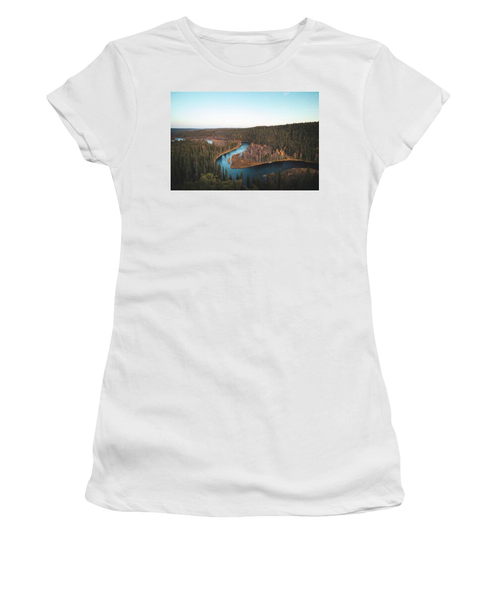 Kuusamo Women's T-Shirt featuring the photograph Bend in the Kitkajoki River in Oulanka National Park by Vaclav Sonnek