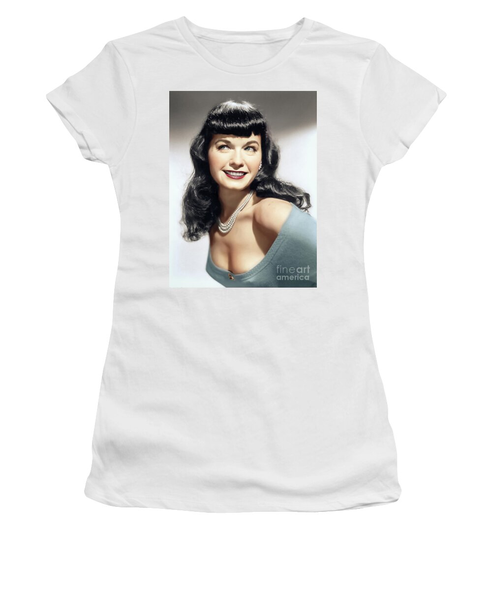 Bettie Page Women's T-Shirt featuring the photograph Bettie Page the Queen of Pin ups by Franchi Torres