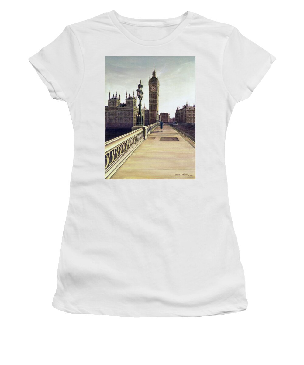 Architectural Cityscape Women's T-Shirt featuring the painting Big Ben and Parliament by George Lightfoot