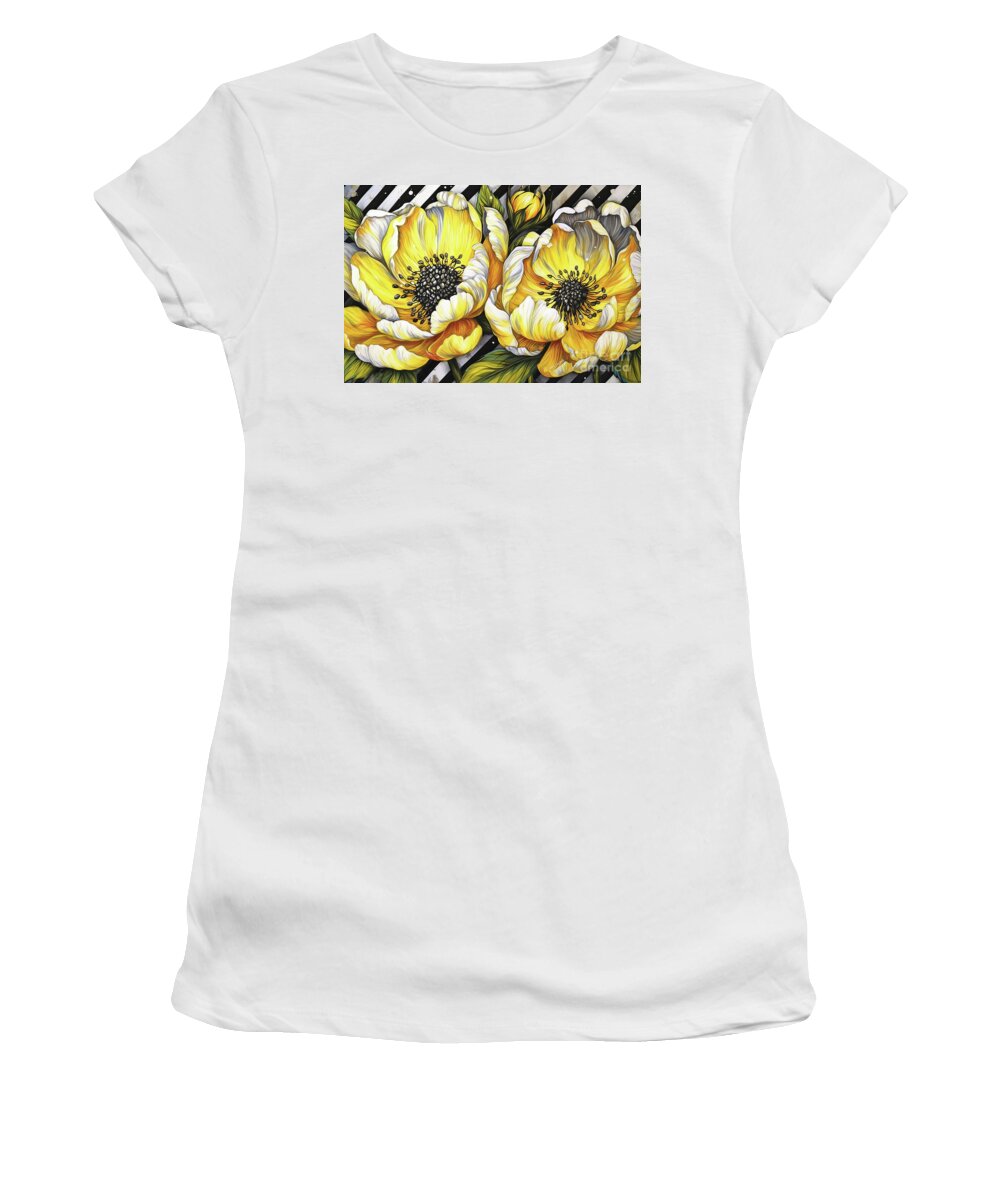  Peony Women's T-Shirt featuring the painting Big Yellow Peonies by Tina LeCour