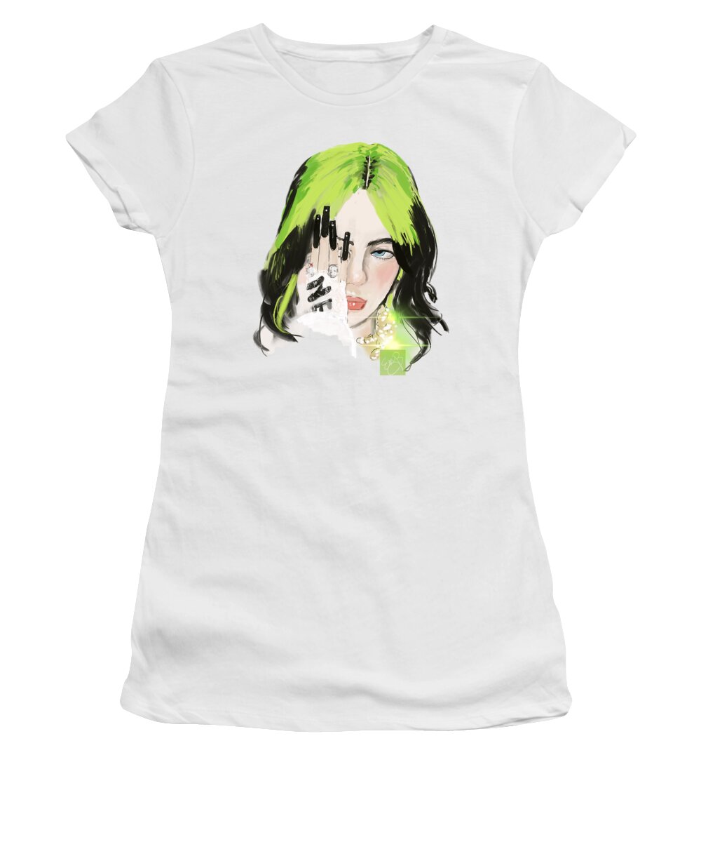 Billie Eilish Women's T-Shirt featuring the mixed media Billie Eilish T1 transparent image by Eileen Backman