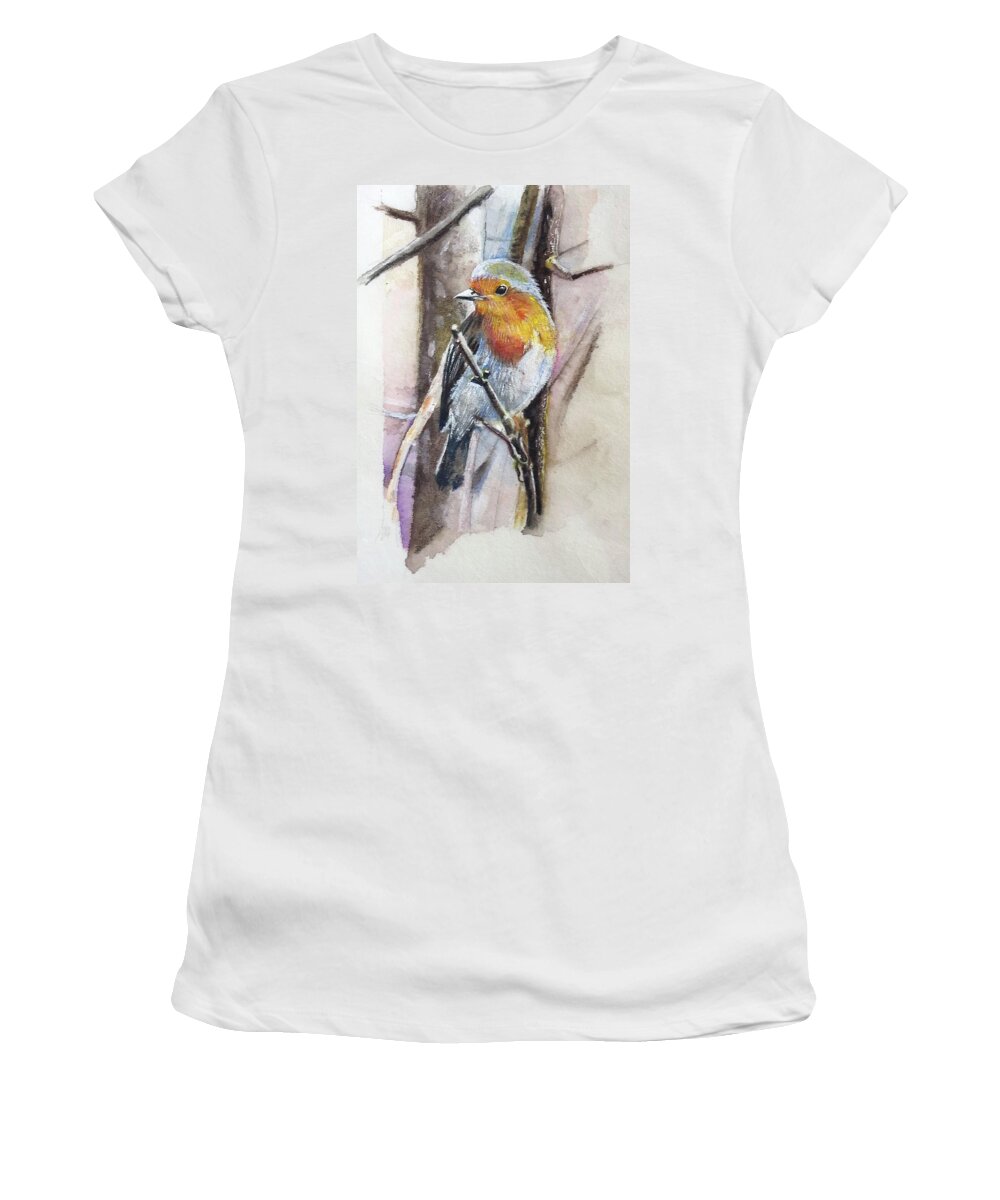 Bird Women's T-Shirt featuring the drawing Bird on a tree by Carolina Prieto Moreno
