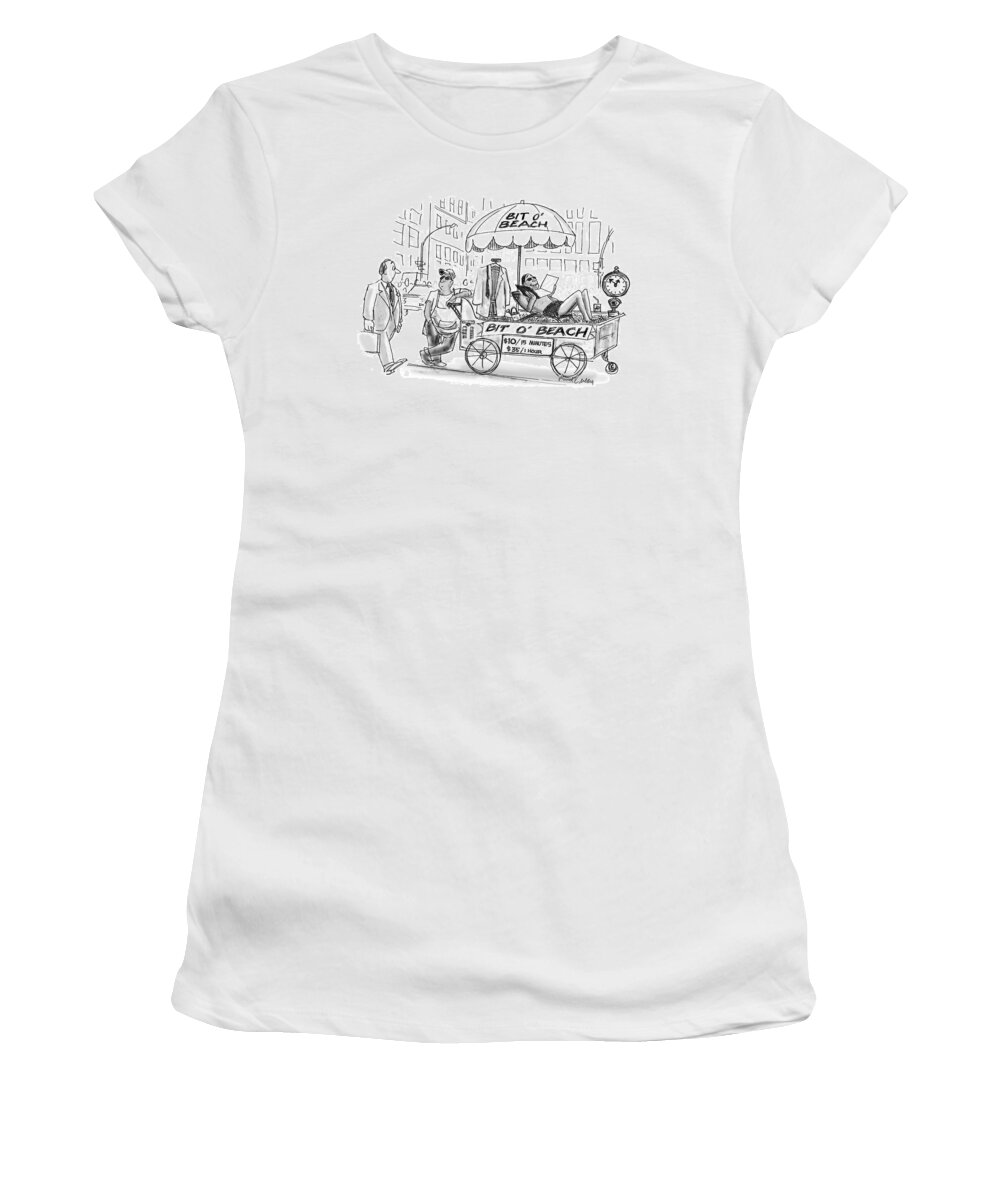 Captionless Women's T-Shirt featuring the drawing Bit O Beach by Mort Gerberg