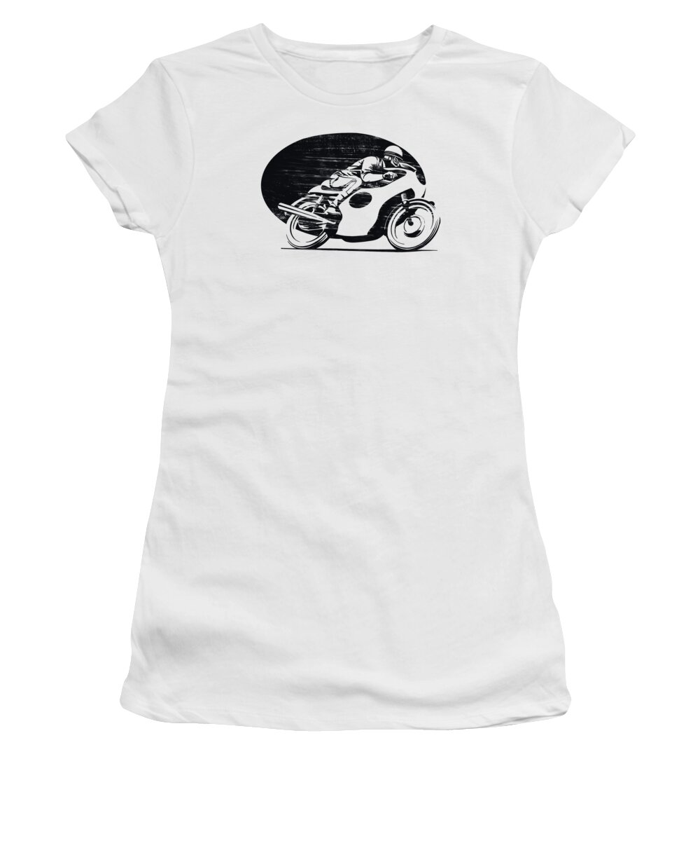 Cafe Racer Women's T-Shirt featuring the painting Black And White Retro Vintage Cafe Racer by Sassan Filsoof