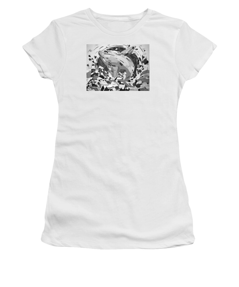 Pacific Coast Women's T-Shirt featuring the painting Black and White Whale Breaching by Christie Olstad