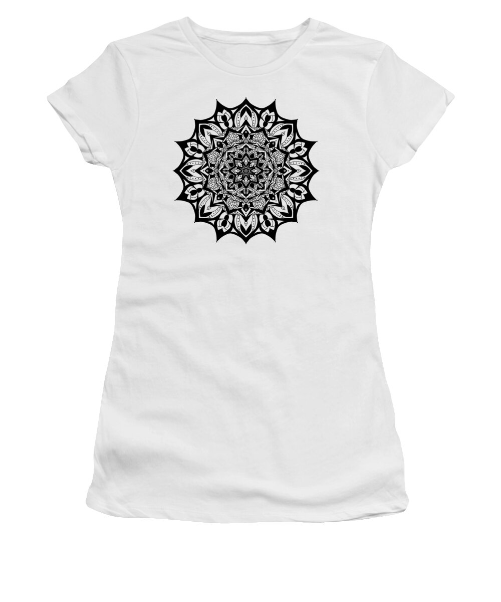 Mandala Women's T-Shirt featuring the digital art Black Widow Mandala by Angie Tirado
