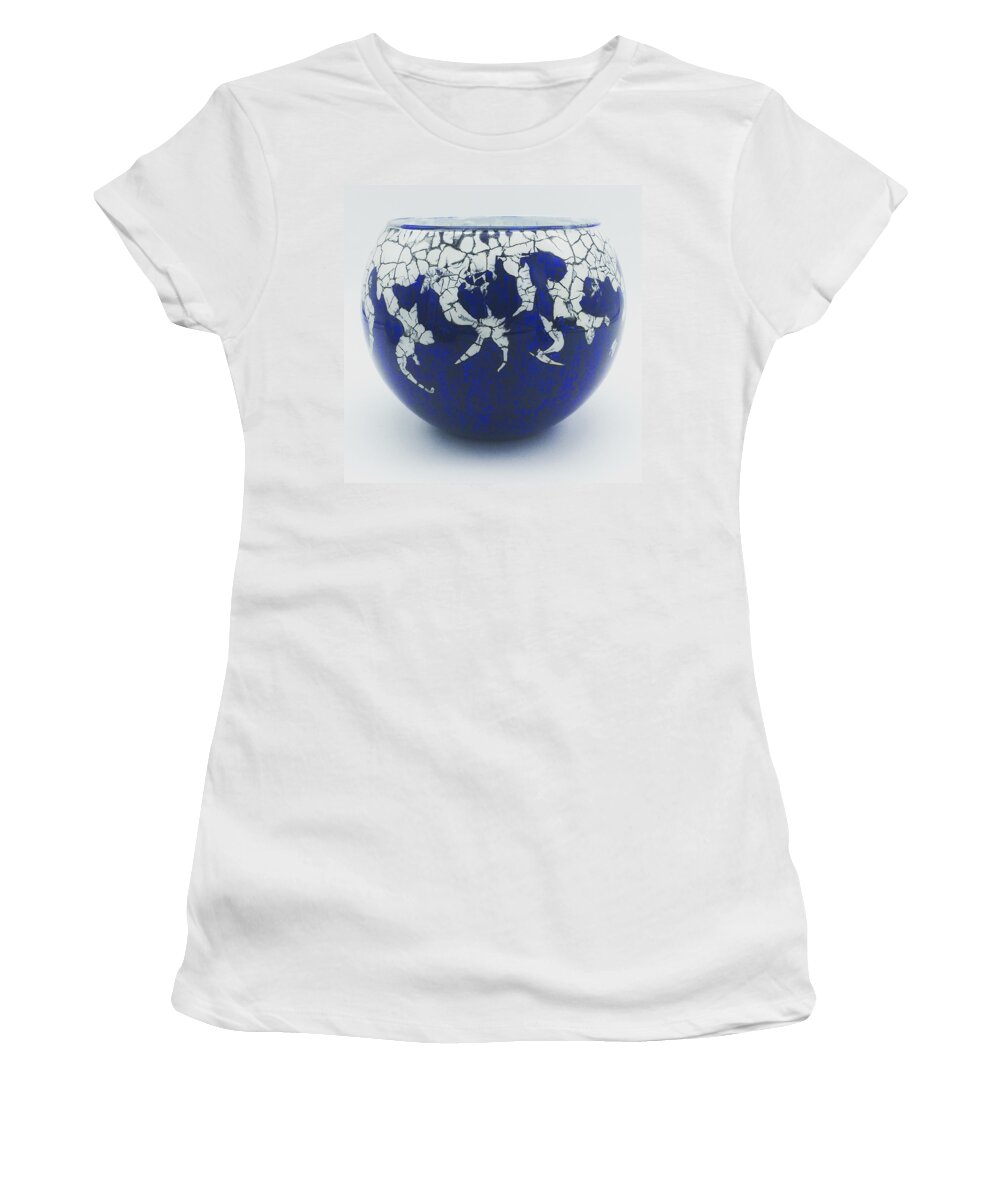 Glass Bowl Women's T-Shirt featuring the mixed media Blue and White Glass Bowl by Christopher Schranck