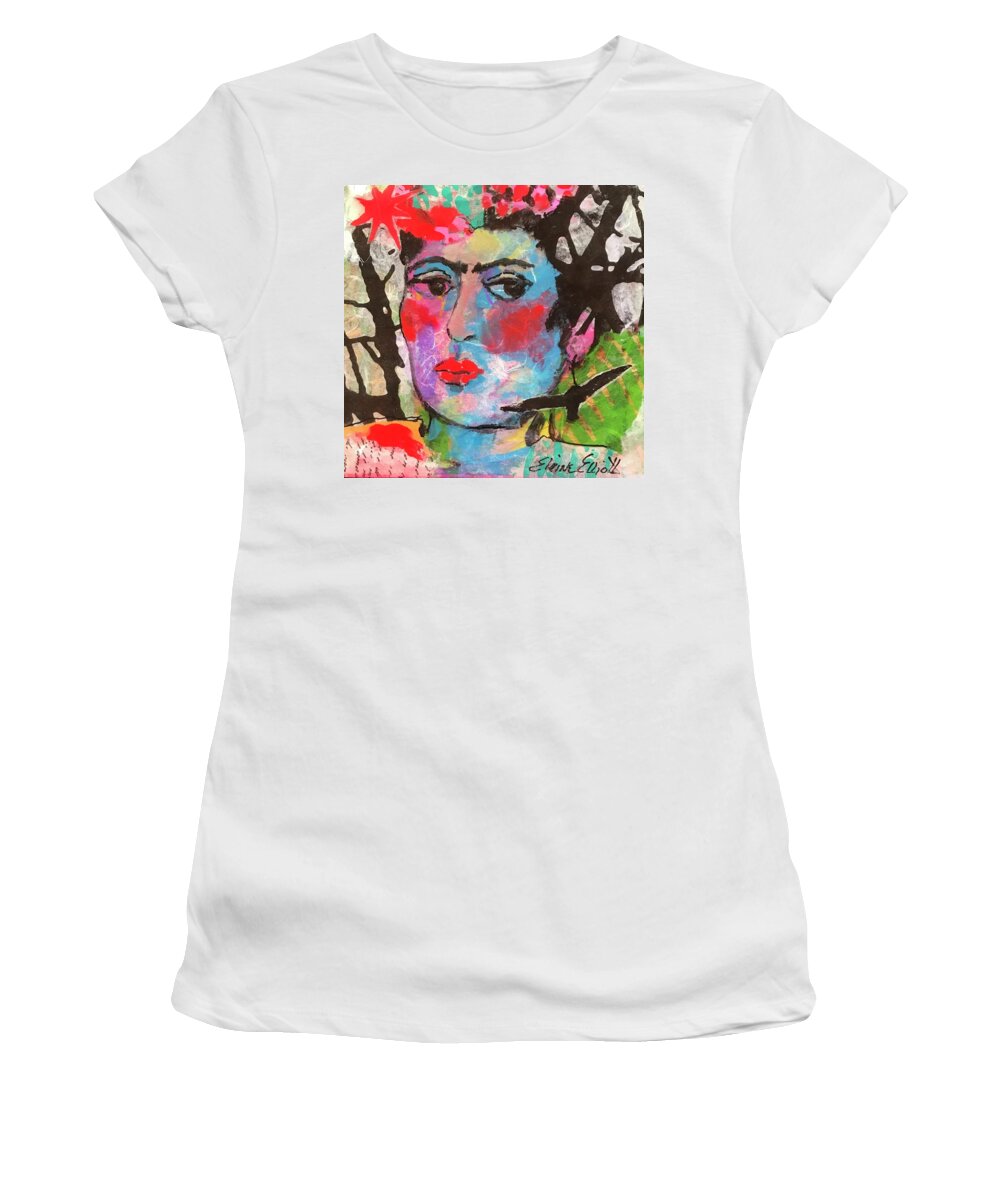 Frida Kahlo Women's T-Shirt featuring the painting Blue Frida by Elaine Elliott