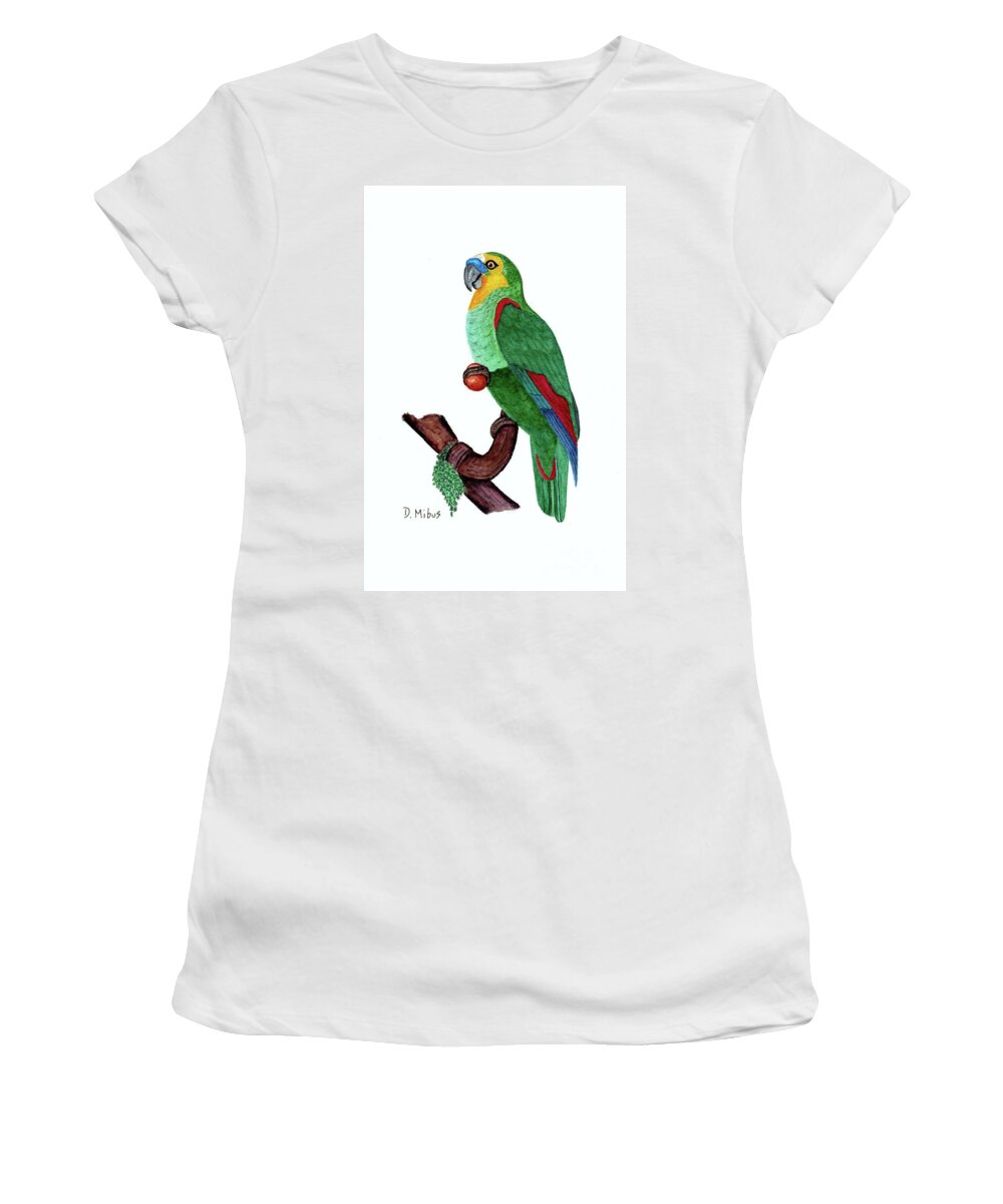 Blue Fronted Amazon Parrot Women's T-Shirt featuring the painting Blue Fronted Parrot Day 5 Challenge by Donna Mibus