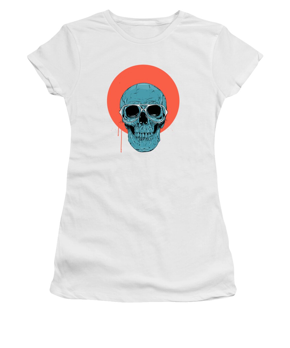 Skull Women's T-Shirt featuring the drawing Blue skull II by Balazs Solti