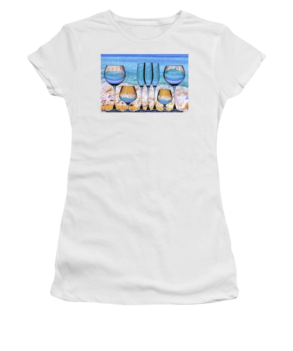 Refraction Women's T-Shirt featuring the photograph Blue Water And Orange Sand by Elvira Peretsman