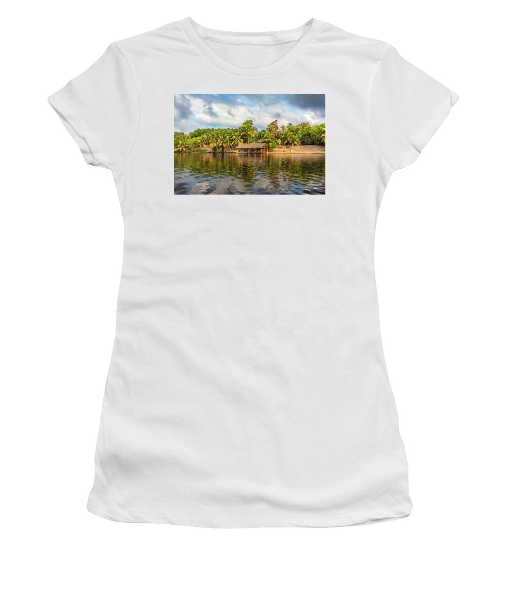 African Women's T-Shirt featuring the photograph Boathouse in the Palms by Debra and Dave Vanderlaan