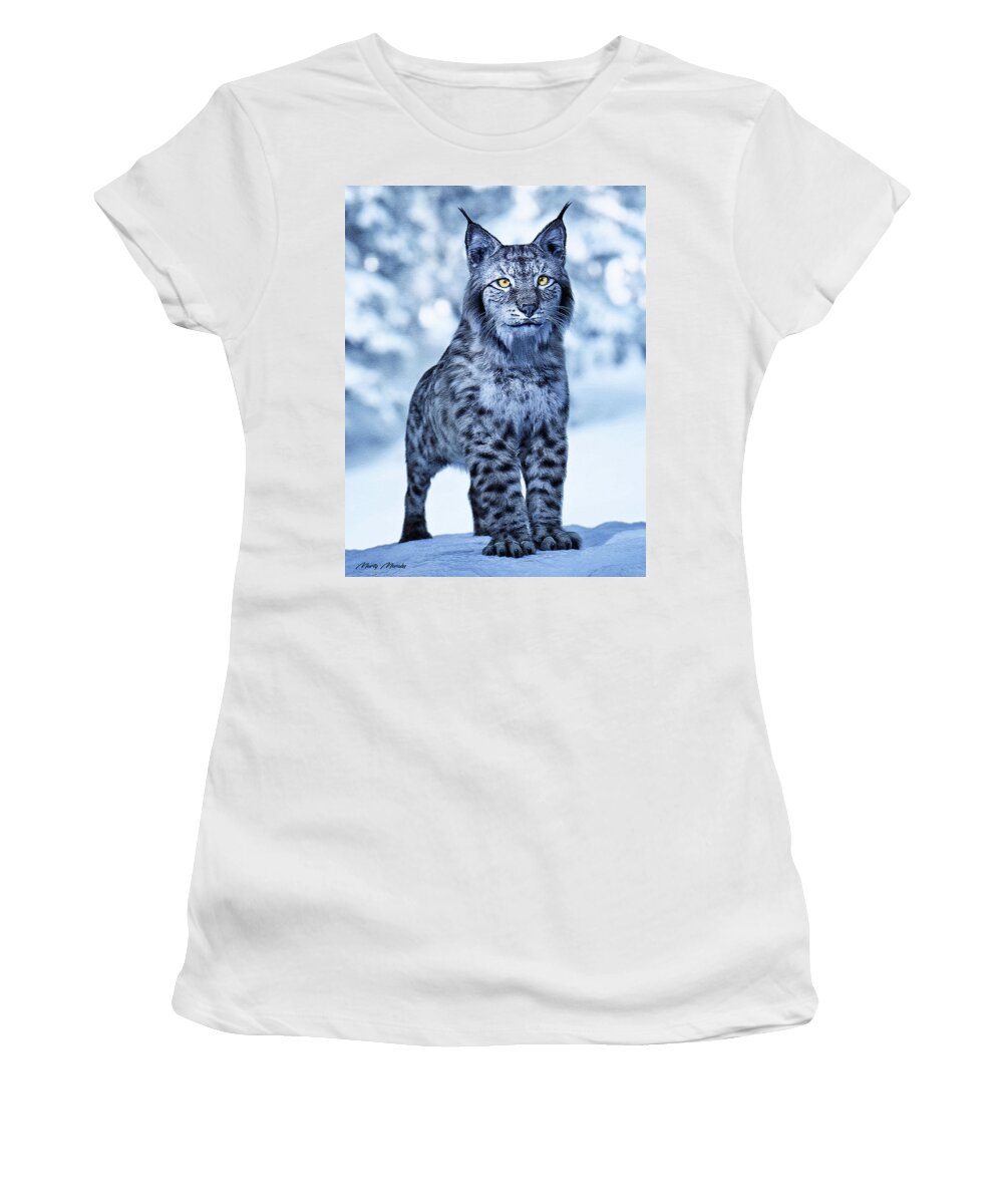 Snow Leopard Women's T-Shirt featuring the digital art Bobcat V2 by Marty's Royal Art