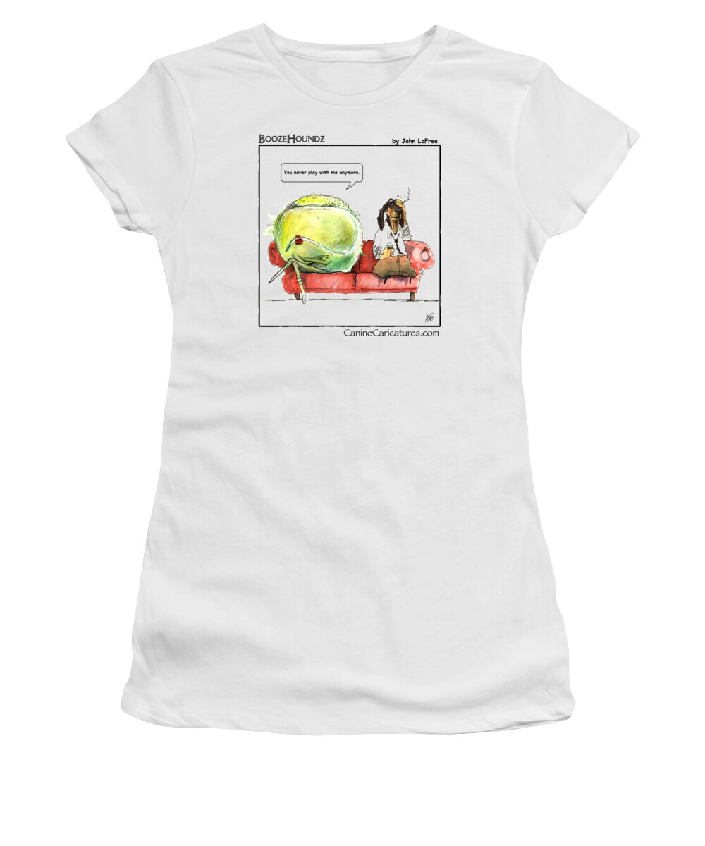 Dachshund Women's T-Shirt featuring the drawing BOOZEHOUNDZ Old Ball by Canine Caricatures By John LaFree
