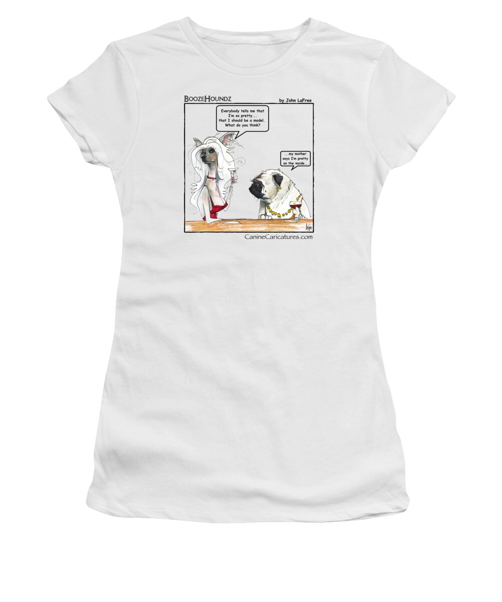 Chinese Crested Women's T-Shirt featuring the drawing BOOZEHOUNDZ Pretty on the Inside by John LaFree