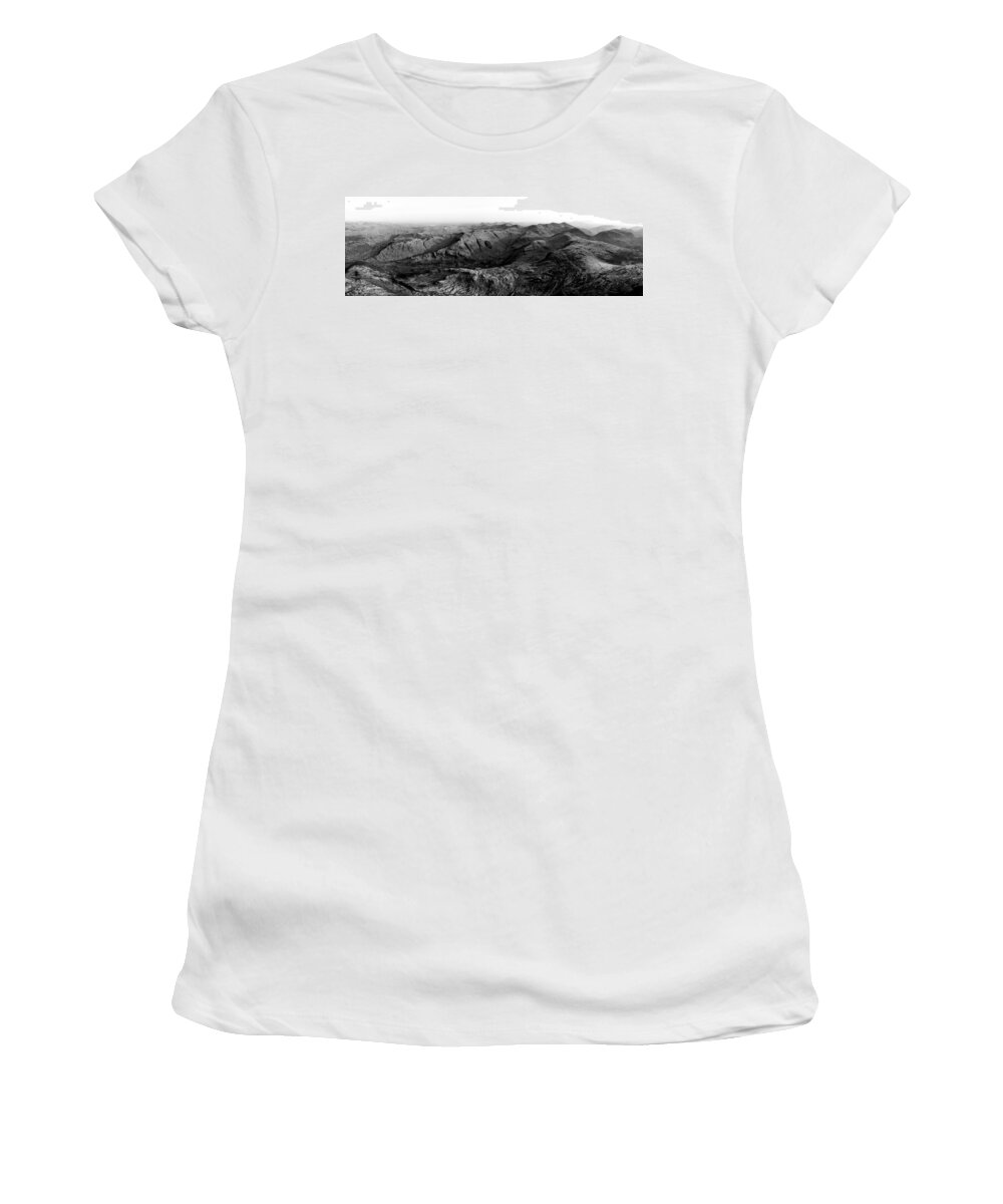 Panorama Women's T-Shirt featuring the photograph Borrowdale Aerial Black and White Lake District by Sonny Ryse