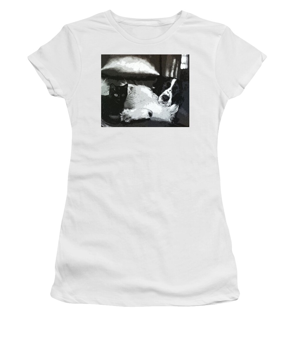 Dog And Cat Women's T-Shirt featuring the digital art Bosom Buddies by Geoff Jewett