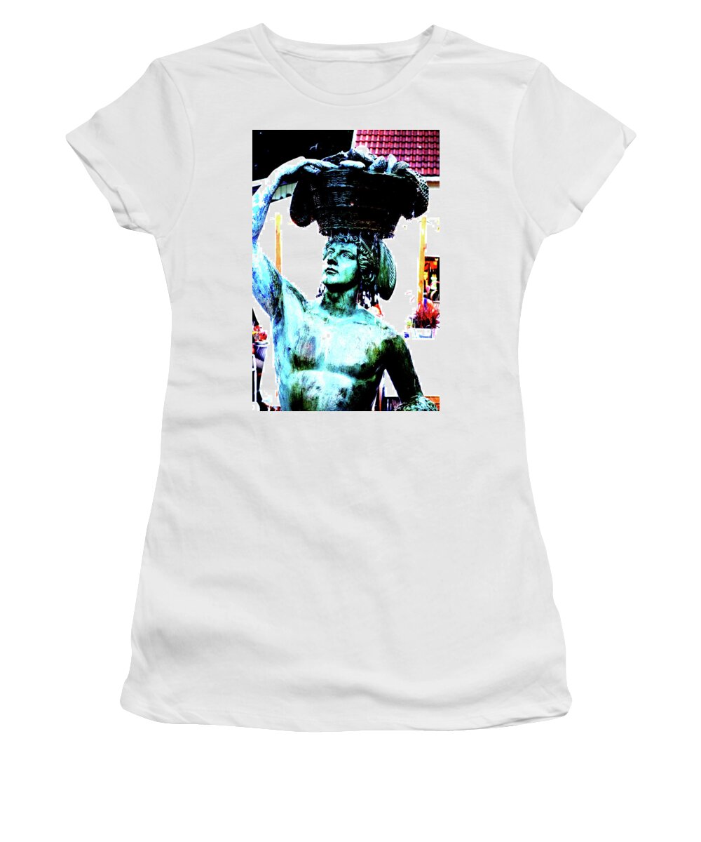 Boy Women's T-Shirt featuring the photograph Boy With Basket Monument In Sopot, Poland by John Siest