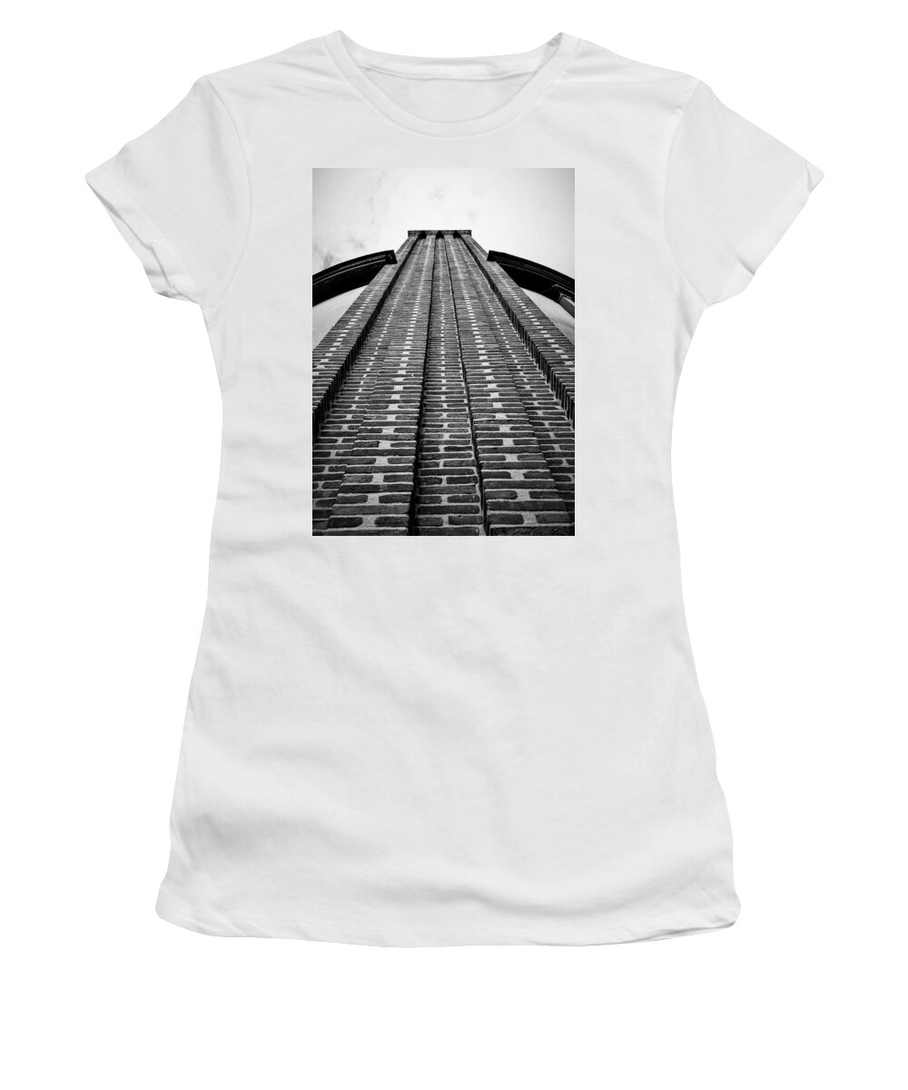 Brick Chimney B&w Sky Women's T-Shirt featuring the photograph Brick Chimney2 by John Linnemeyer