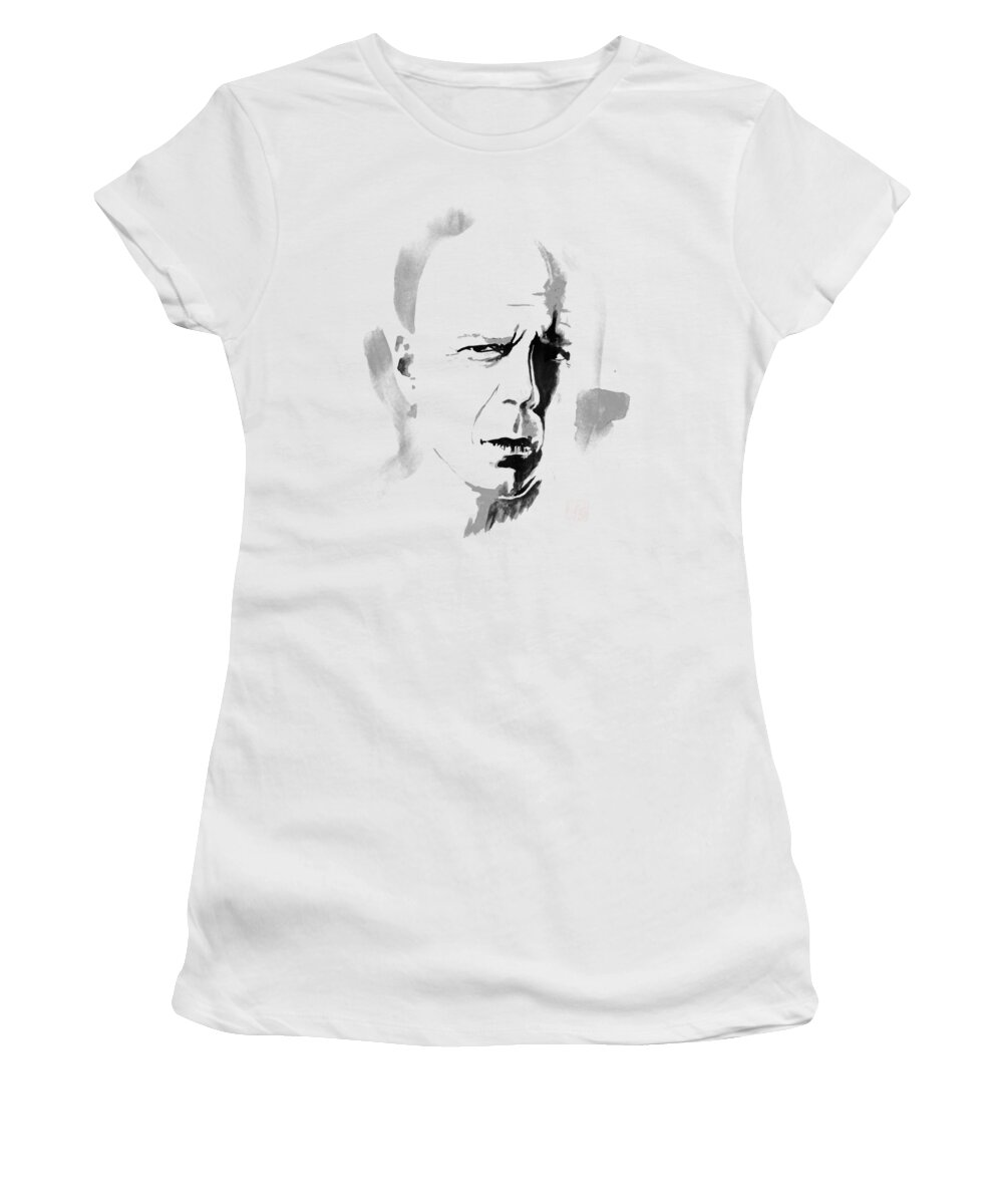 Bruce Willis Women's T-Shirt featuring the painting Bruce Willis by Pechane Sumie