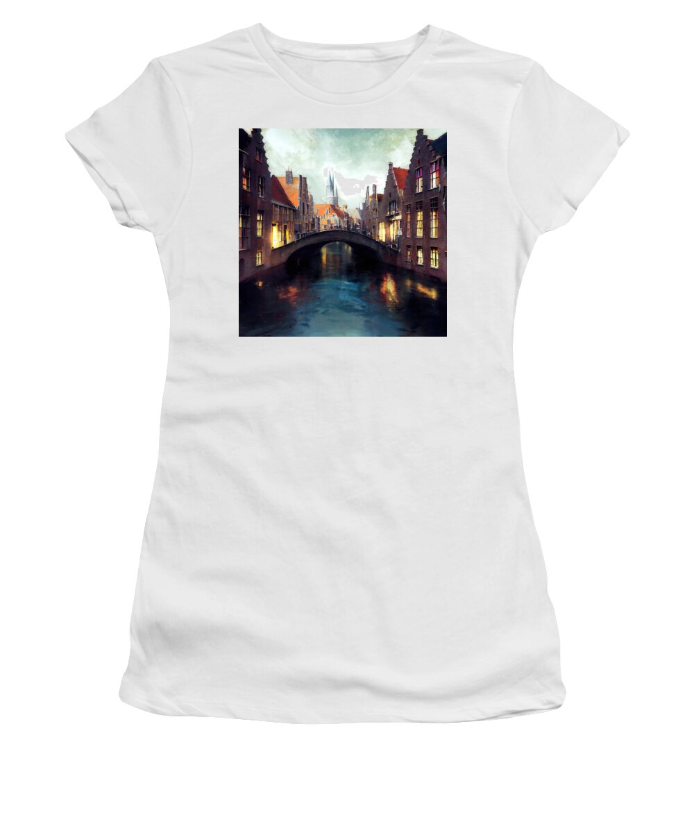 Belgium Women's T-Shirt featuring the painting Bruges, Belgium - 16 by AM FineArtPrints