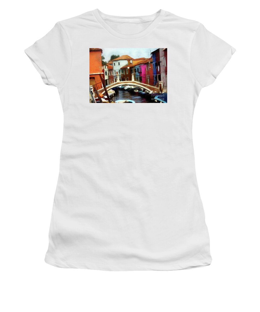 Boats Women's T-Shirt featuring the photograph Burano Bridge - Revised 2020 by Xine Segalas