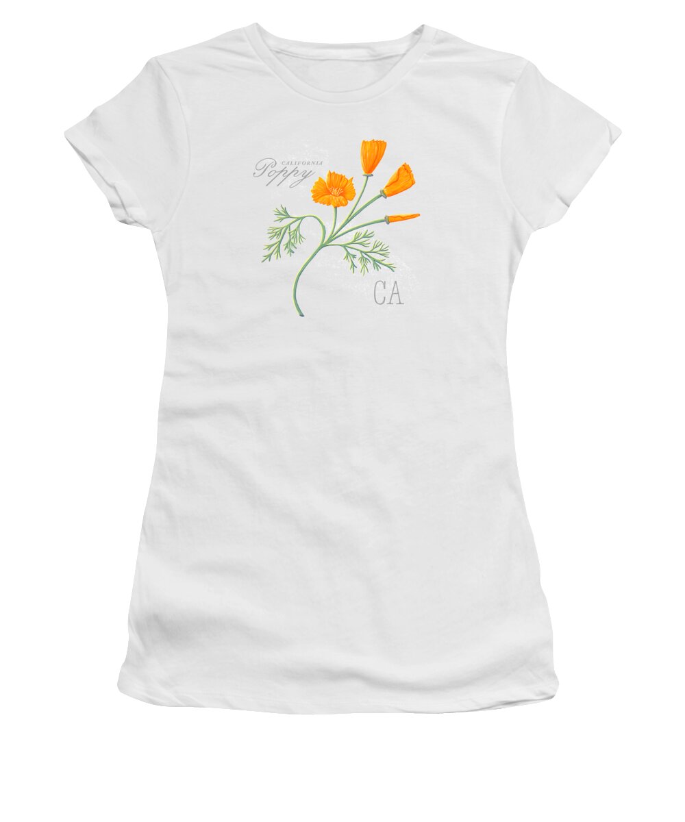 California Women's T-Shirt featuring the painting California State Flower Poppy Art by Jen Montgomery by Jen Montgomery