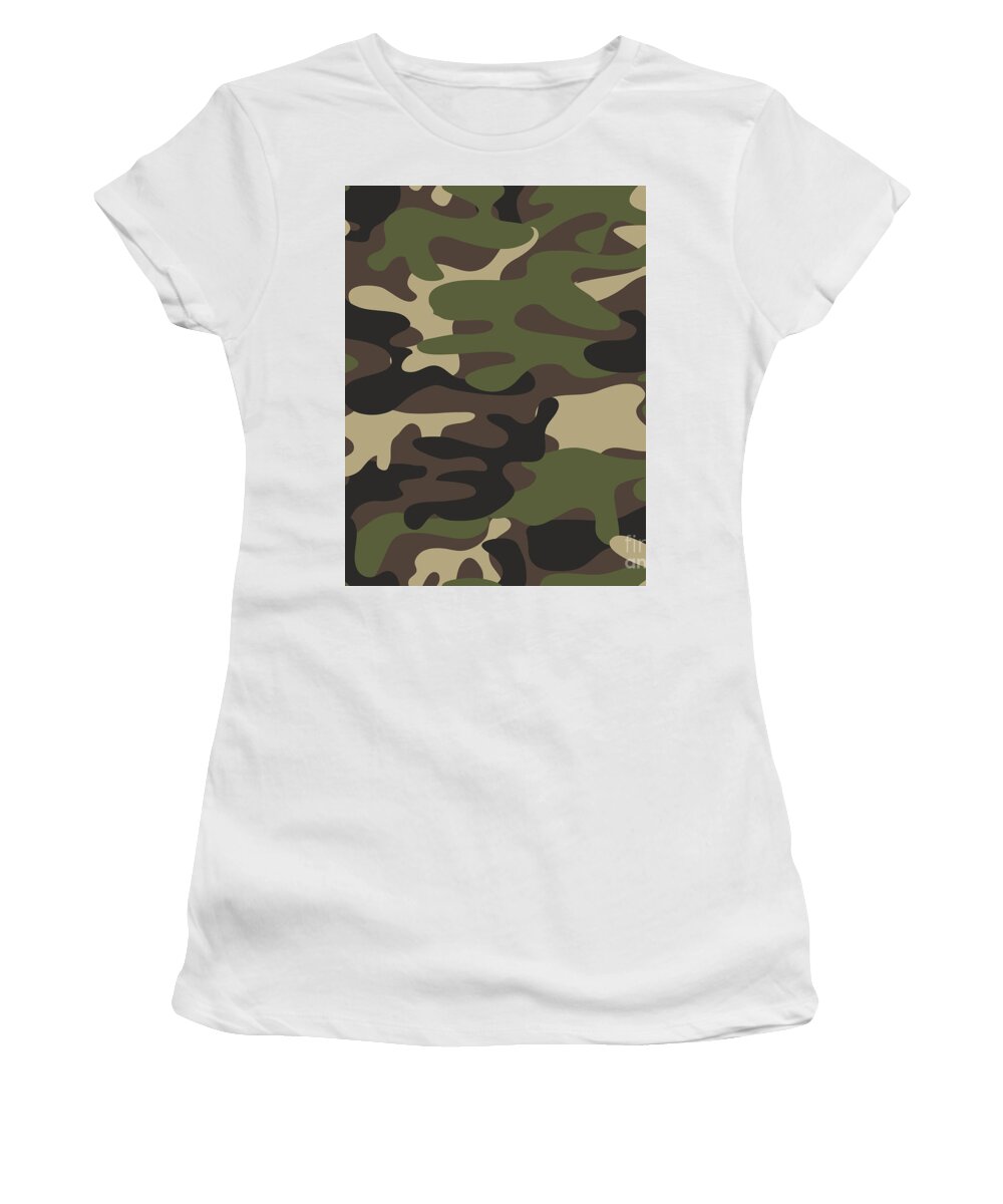 Womens Camo Tee Short Sleeve Long Length V-Neck Military T-Shirt Army  Camouflage