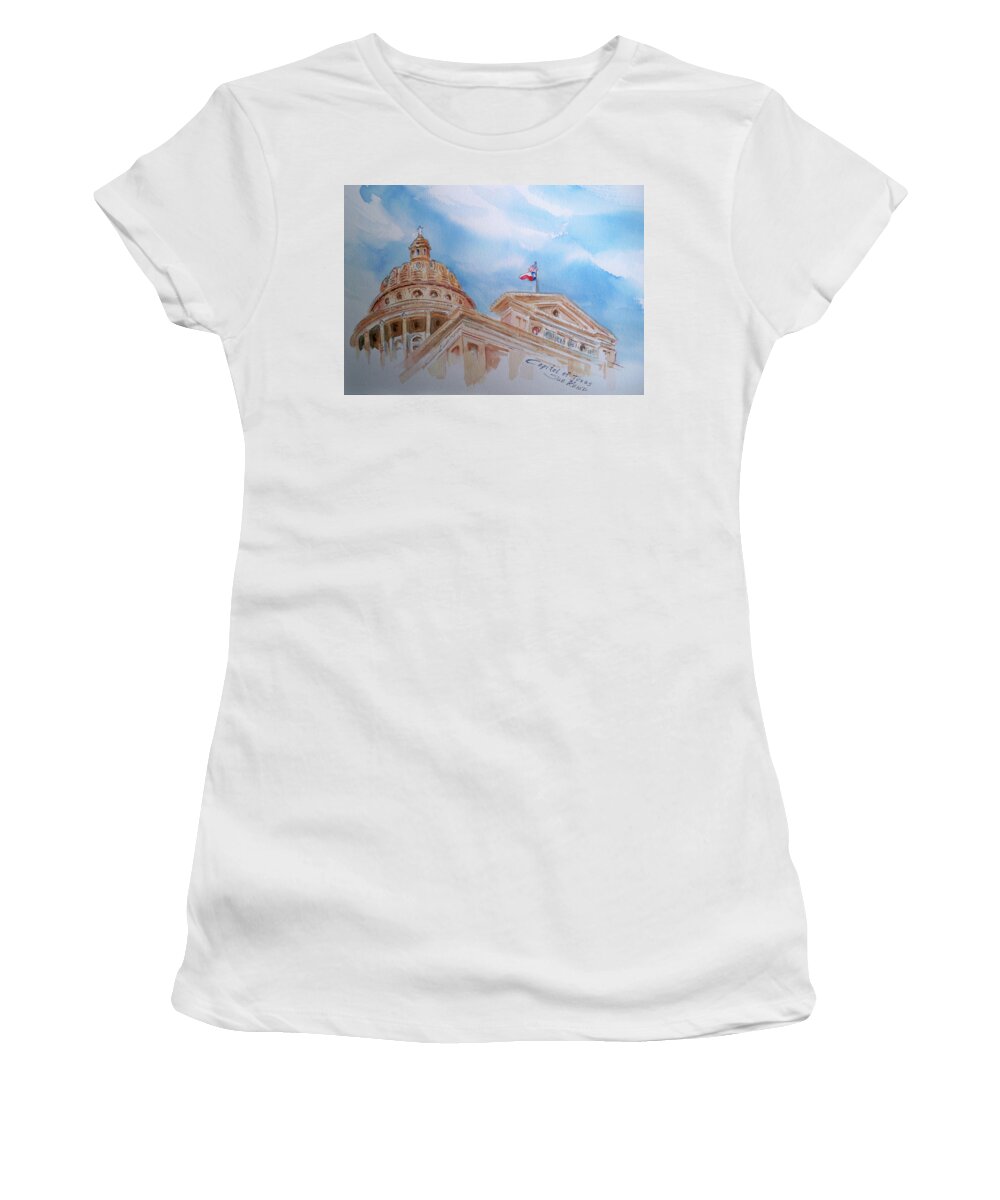 Capitol Dome Women's T-Shirt featuring the painting Capitol of Texas - Austin by Sue Kemp