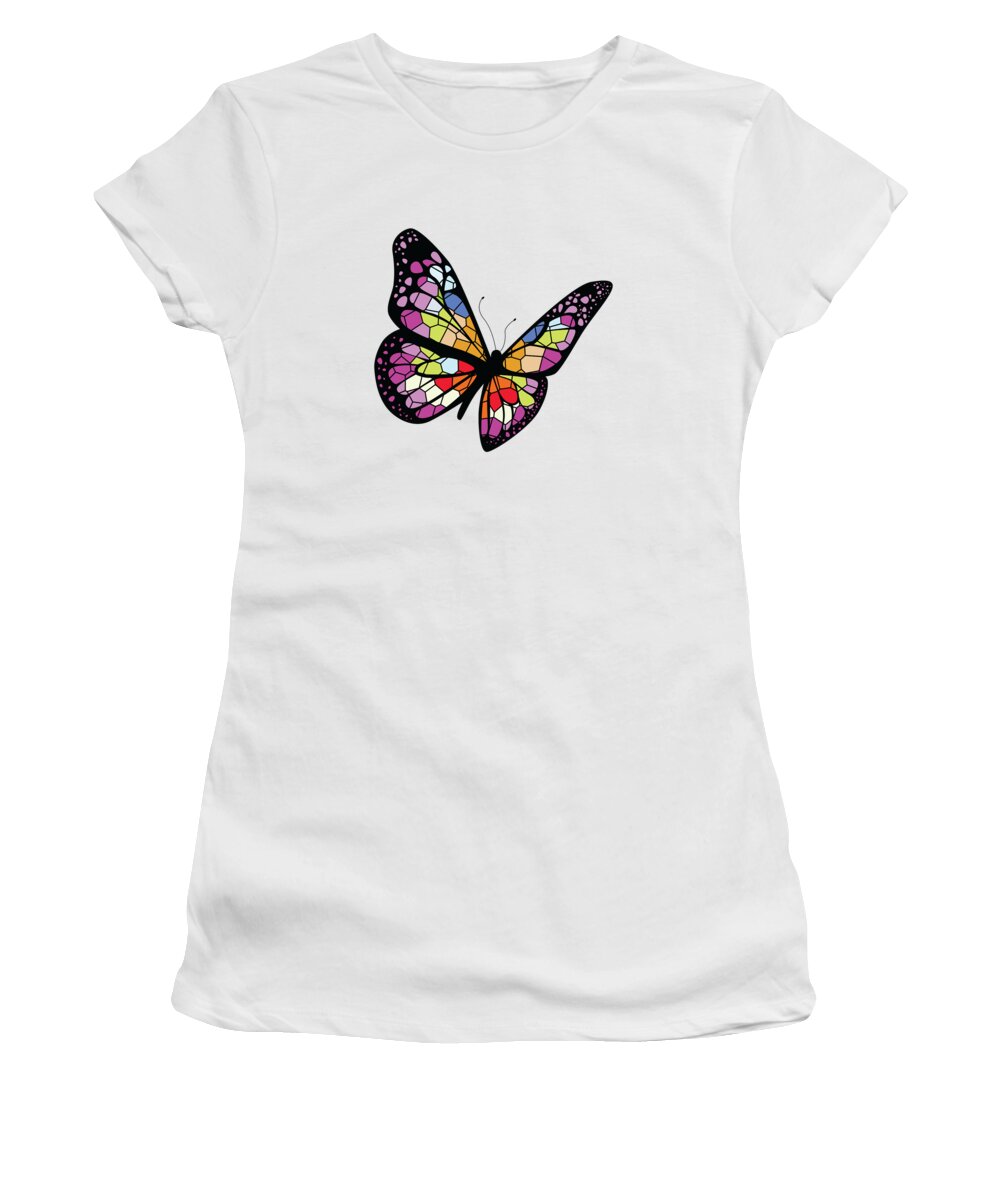 Celestial Women's T-Shirt featuring the digital art Celestial Stained Glass Butterfly Mystical Night Sky Stars by Toms Tee Store