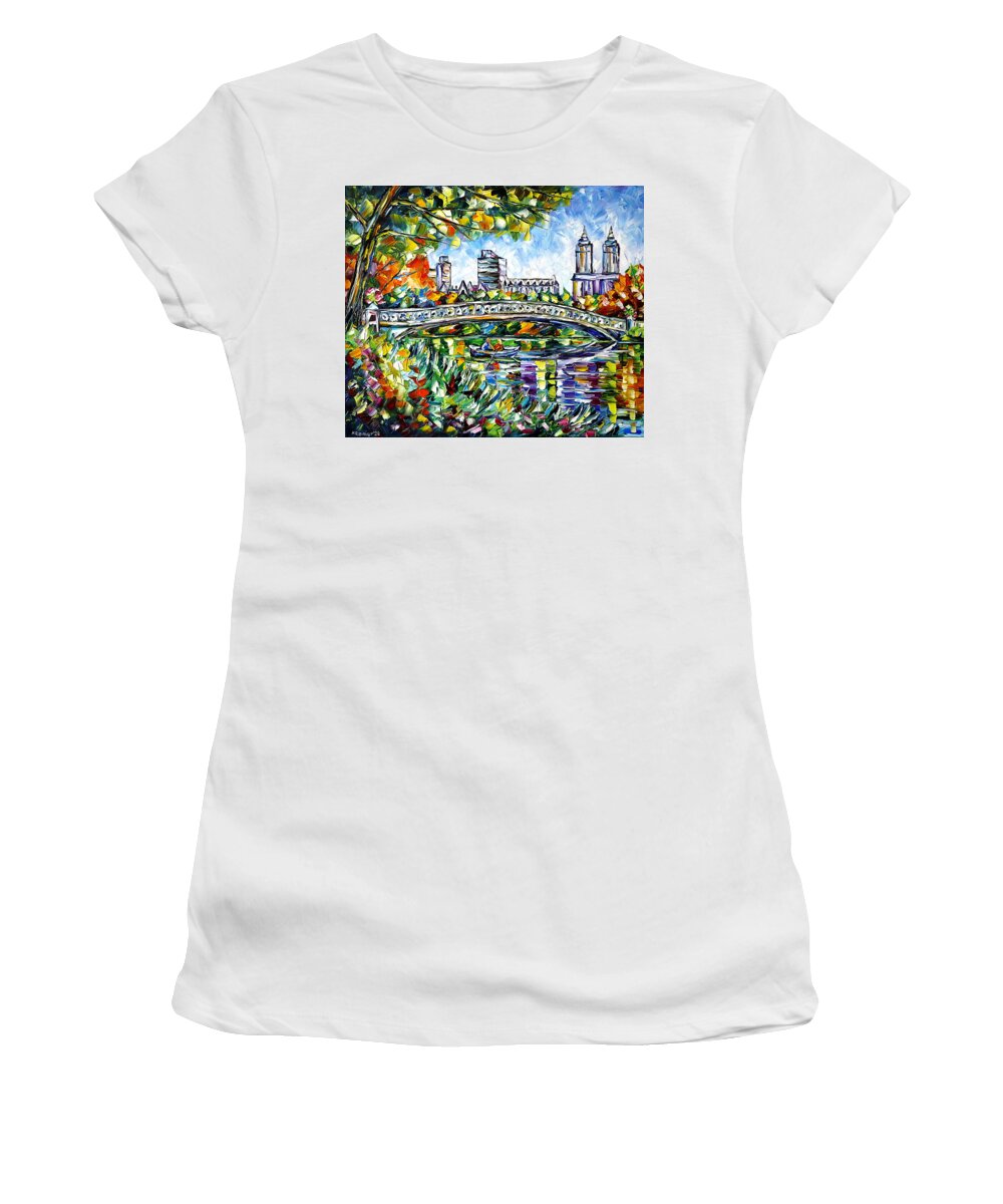 Colorful Cityscape Women's T-Shirt featuring the painting Central Park, New York by Mirek Kuzniar