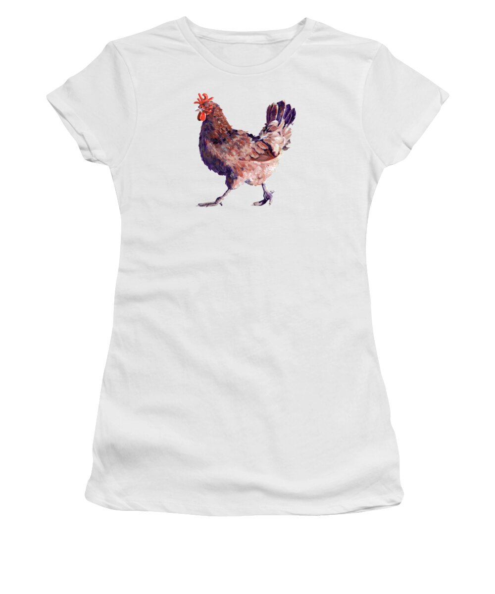 Chicken Women's T-Shirt featuring the painting Chicken Strut - painting by Annie Troe