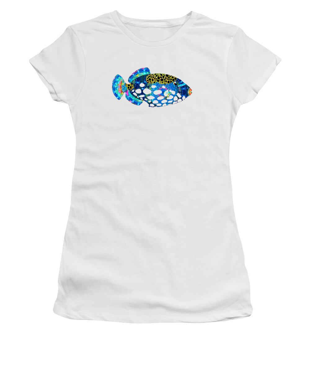 Triggerfish Women's T-Shirt featuring the painting Clown Trigger Fish Art - Colorful Mandala Beach - Sharon Cummings by Sharon Cummings