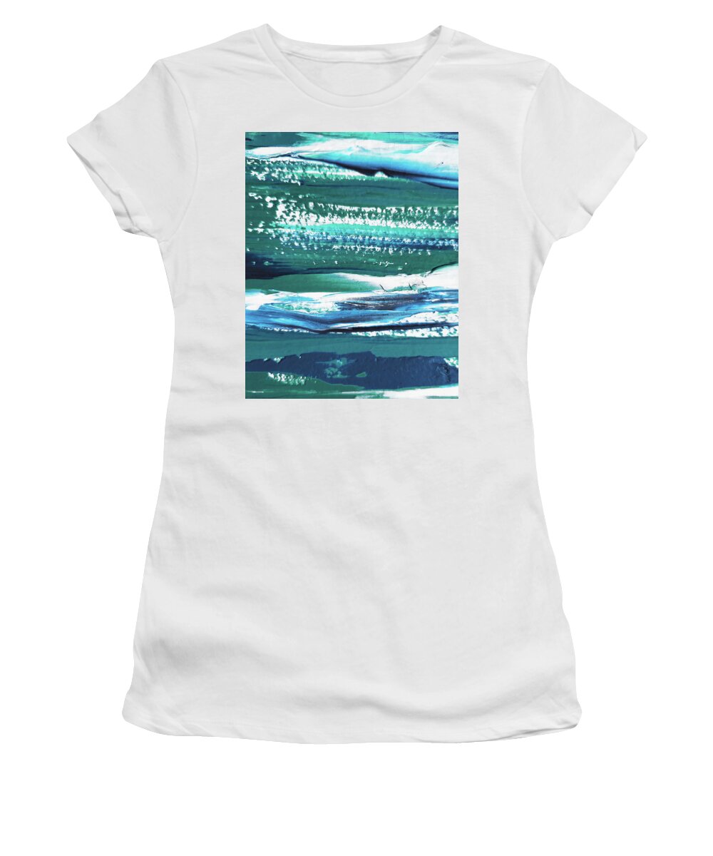 Beach Art Women's T-Shirt featuring the painting Coastal Blues Contemporary Decor Ocean Waves Beach Art I by Irina Sztukowski