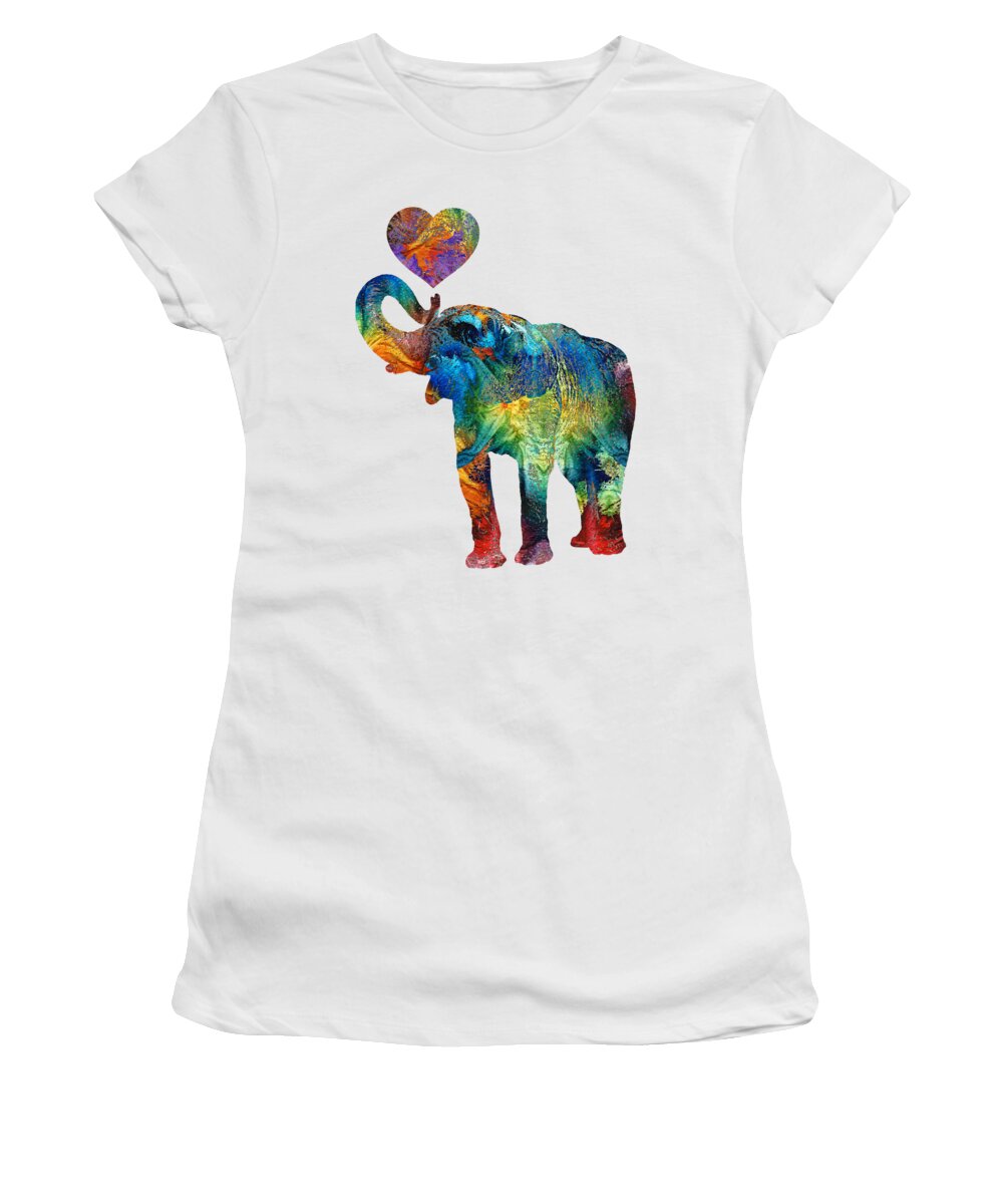 Elephant Women's T-Shirt featuring the painting Colorful Elephant Art - Elovephant - By Sharon Cummings by Sharon Cummings