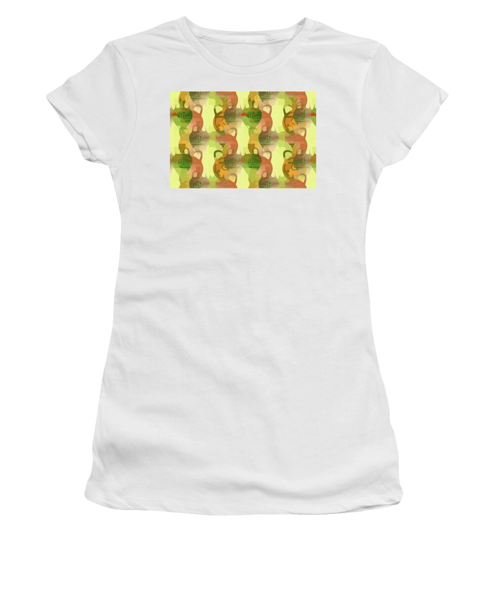 Greek Women's T-Shirt featuring the mixed media Colorful Greek Vases Abstract Pattern-Vessels not a few by Shelli Fitzpatrick