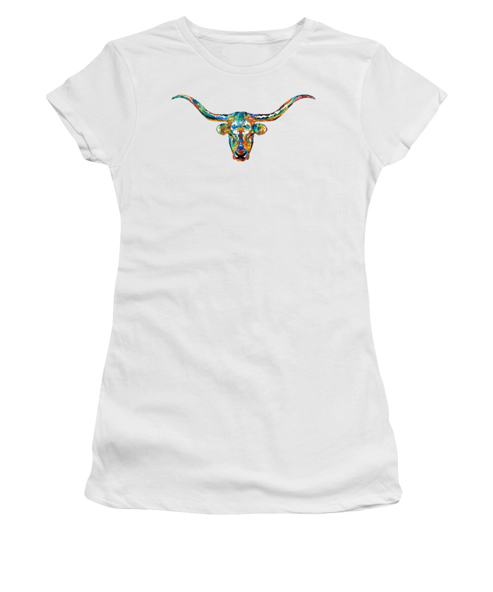 Cow Women's T-Shirt featuring the painting Colorful Longhorn Art By Sharon Cummings by Sharon Cummings