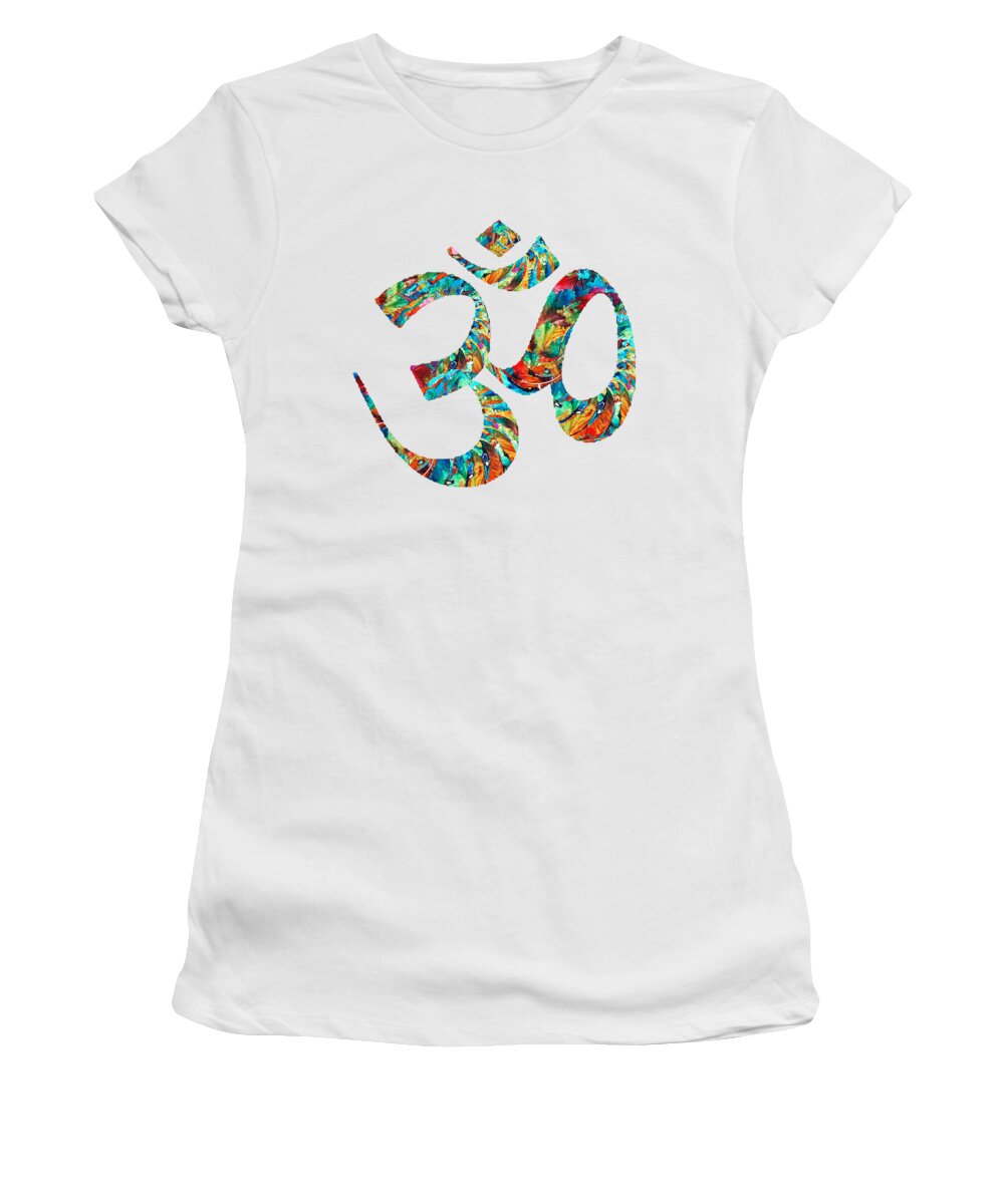 Om Women's T-Shirt featuring the painting Colorful Om Symbol - Sharon Cummings by Sharon Cummings
