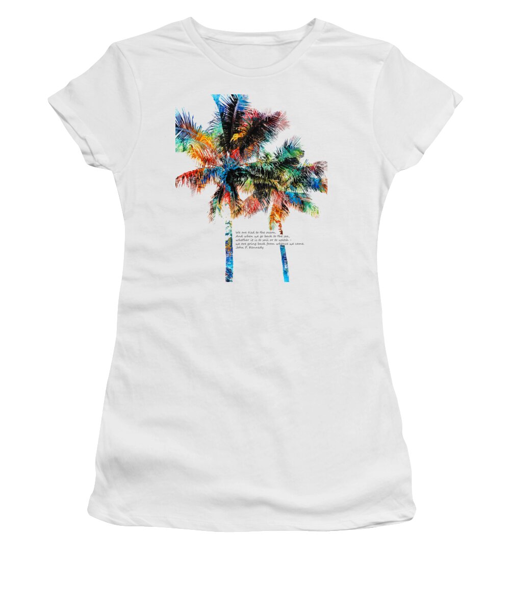 Beach Women's T-Shirt featuring the painting Colorful Palm Trees - Returning Home - By Sharon Cummings by Sharon Cummings